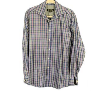 PRONTO UOMO Men's Blue, Red, & White Plaid Long Sleeve Button Down Shirt L #760